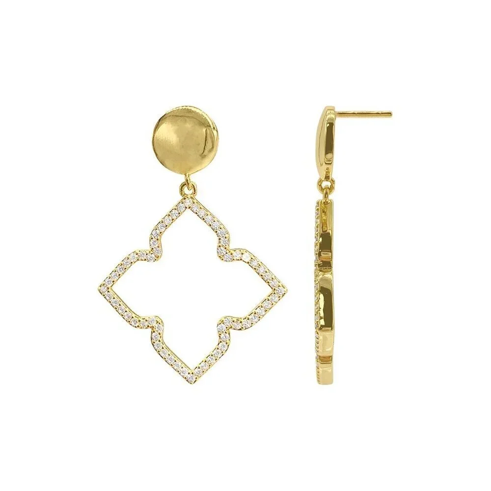 NWT Adornia 14K Gold Plated 4 Point Flower Swarovski Crystal Drop Dangle Earring